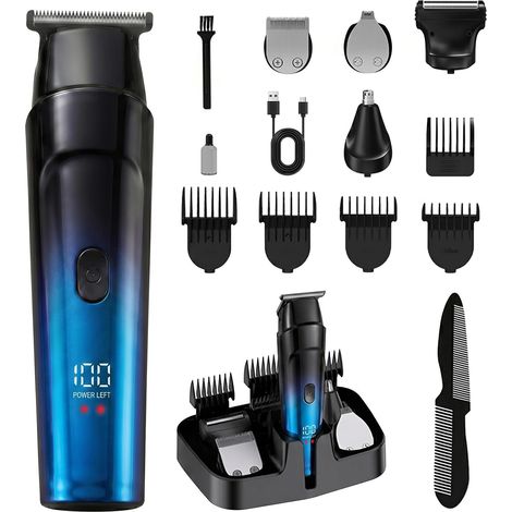 5 in 1 Hair Clipper, Hair Clipper, Men's Beard Trimmer, Cordless Electric Shaver, 5 Beard Combs, with T-Blade Cutting, for Trimming/Contour/Nose/Body (1/5)