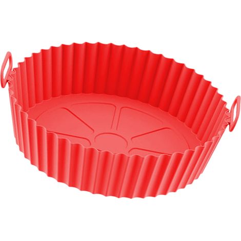 Tapis de friteuse rond en silicone alimentaire épais, flexible, facile à nettoyer et réutilisable, rouge (1/5)
