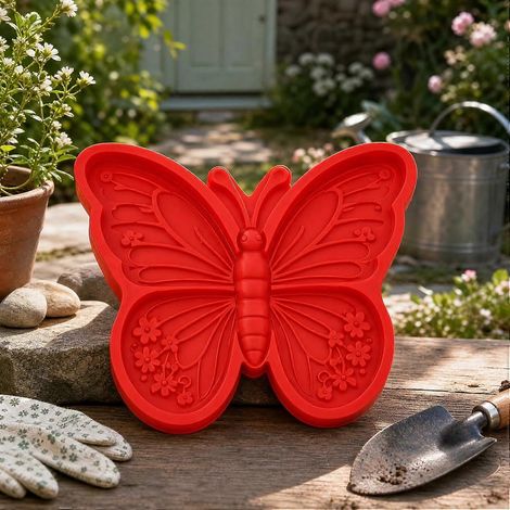 Moule réutilisable pour dalles de jardin rond 38 cm moule en béton plastique motif papillon (1/4)