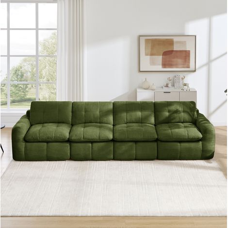 4-Sitzer-Modulsofa aus Chenille Grün 334 x 97 x 68 cm (1/5)
