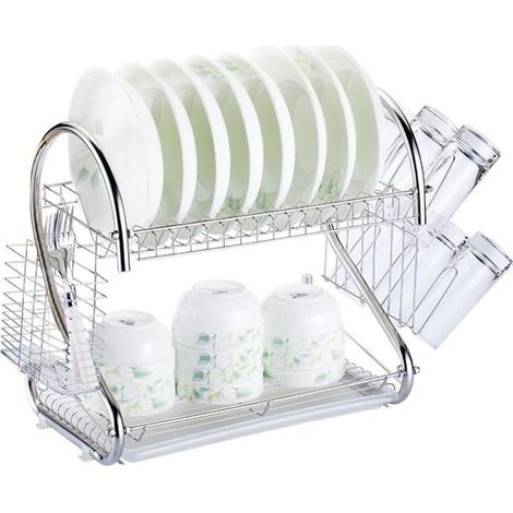Égouttoir à Vaisselle Inox 2 Étages avec Bac Amovible Pour Cuisine & Maison 43x 25 x 38 cm Multifonctionnel (1/2)