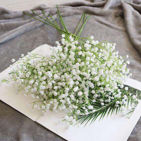 Gypsophile artificielle, petite fleur, décoration intérieure unique, bouquet de mariée simulé tenant du gypsophile (10 blanches)-AquaForge (1/3)