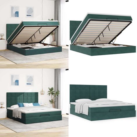 vidaXL Ottoman-Bett mit Matratzen Dunkelgrün 160x200 cm Samt (1/5)