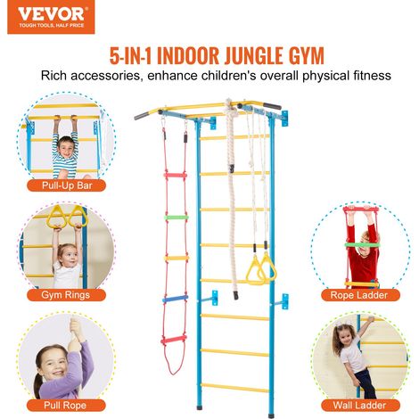 Échelle murale suédoise pour enfants, 5 en 1, jeux d'escalade d'intérieur en acier au carbone, charge de 99,8 kg, avec échelle mura… (1/5)