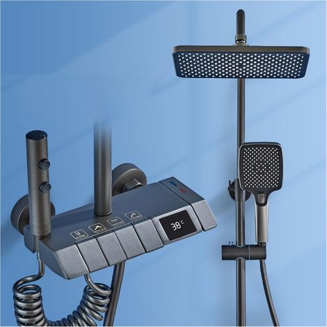 Ensemble de douche mitigeur thermostatique intelli Robinet de système de douche de salle de bain numérique Led , Robinets de salle de bain cascade fixés au mur , Pommeau de douche pluie Ensemble de do (1/5)