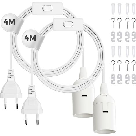 Douille E27 avec fil 4M pour lampe suspendue E27, Blanc, Lot de 2 (1/5)