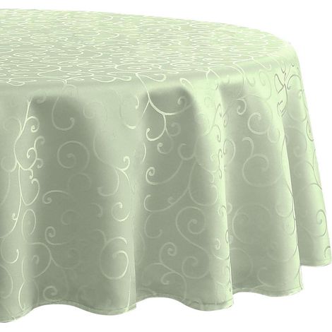 Nappe ronde 140 cm lavable Jacquard vert clair déperlante facile d'entretien