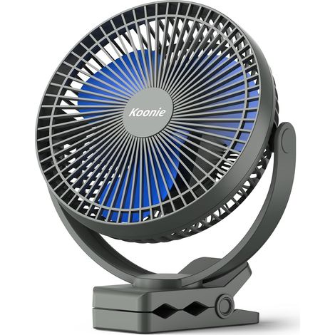 Ventilateur à Clip à Piles 10000 mAh 20CM, Ventilateur USB portable, 4 Vitesses, débit d'air puissant, Pince Robuste pour Bureau Personnel, Voiture de Golf, Voyage en plein air, Camping (Bleu) (1/5)