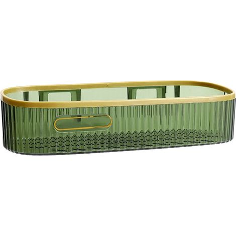 Étagère Murale de Salle de Bain Sans Percer en Plastique avec Adhésif, Noir/Vert Foncé, Design Industriel Moderne, 30cm pour Douche & Toilette (1/5)