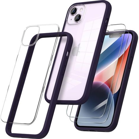 Schutzhülle für Apple iPhone 14 Plus, lila Rahmen, 2x Glas (1/5)