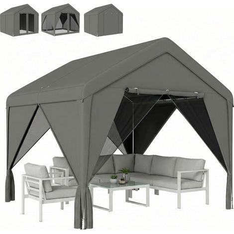 Outsunny 3 x 3 m Outdoor Patio Gazebo with Netting and Curtains, Dark Grey