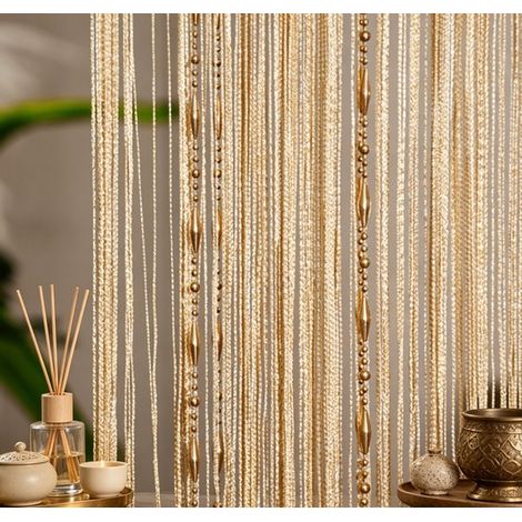 Rideau anti-mouches - 100 x 200 cm - Anti-moustiques - Avec pompons - Rideau de porte - Rideau de perles - Rideaux à cordons - Décoration de fenêtre - Rideau de porte de luxe (1/4)