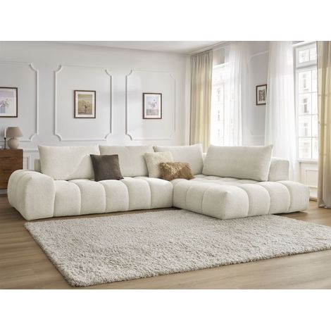 Bobochic – Canapé d'angle fixe 4 places – Tissu chiné – Longueur 352cm – Largeur 210cm – Style moderne – Confort moelleux – Fabrication européenne