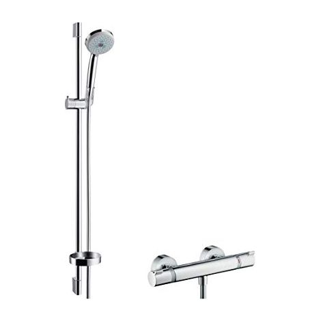 Hansgrohe Croma 100 - Set doccia con termostato, 3 getti, con asta doccia 90 cm, cromato 27085000 (1/4)