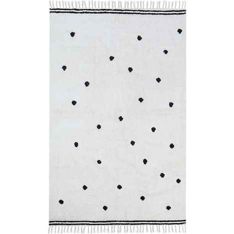 Alfombra rectangular moderna de algodón con puntos y franjas en color blanco 140 x 200 cm Laza