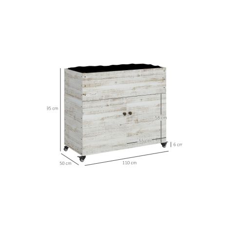 Carré potager en bois avec placard, bac à herbes aromatiques avec roulettes, bac de plantation 110 x 50 x 95 cm, bac à fleurs avec non-tissé, blanc pour jardin & balcon (1/5)