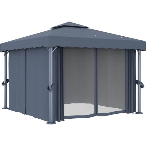 vidaXL Cenador con cortina gris antracita aluminio 3x3 m (1/2)
