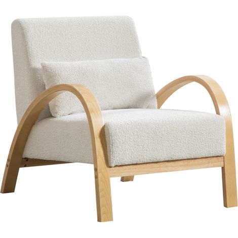 Fauteuil lounge en tissu chenille ivoire avec structure en bois massif pour salon et chambre (1/5)