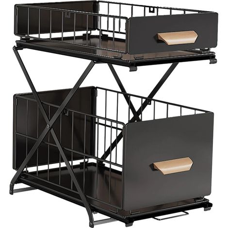 Organizador para lavabo de baño, diseño deslizante, altura ajustable, negro. (1/2)