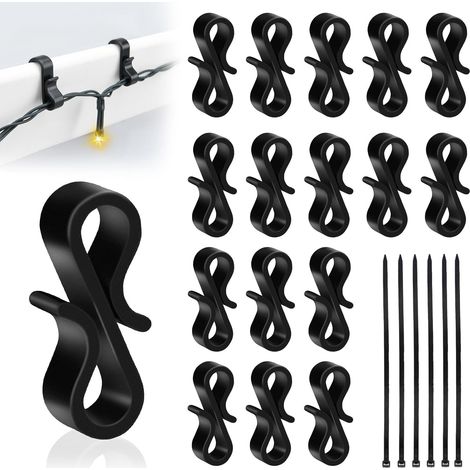 120 PCS Crochets Guirlande Exterieur Noirs, Crochet Gouttiere en Plastique Réutilisables pour Suspension des Guirlandes Lumineuses de Noël, Décoration (1/5)
