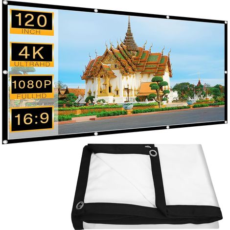 Écran de Projection 120 Pouces, Tissu Polyester Anti-Froissement, Design Pliable et Portable, Construction Épaisse, Format 16:9 HD pour Cinéma Maison, Bureau, Camping, Extérieur, Intérieur (1/5)