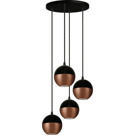 Helam MIDWAY Plafonnier Suspendu Cluster Noir, Cuivre 30cm