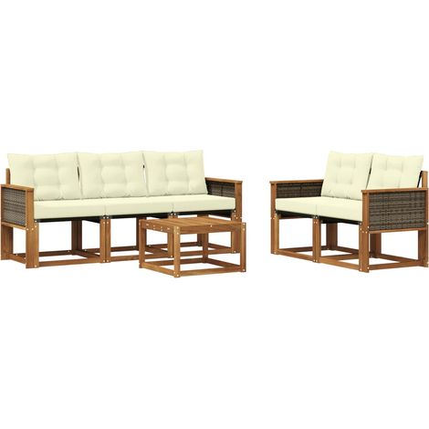 Ensemble de canapés de jardin modulaire bois d'acacia massif naturel et crème 6 pièces, 56.71kg (1/5)