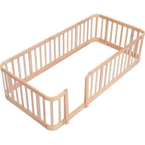 Parc pour bébé modulaire en bois naturel 90200cm, espacement sécurisé des barreaux de 7 cm, bords arrondis, fond anti-pincement, barrière de sécurité multiusage pour la maison et les animaux de compag (1/5)