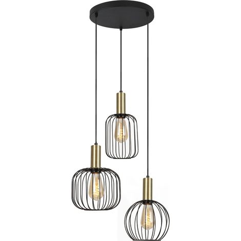 Lámpara colgante "Sofis" de tres luces (3xE27) 230V IP20 Ø37x100cm fabricada en acero color negro y oro (1/3)