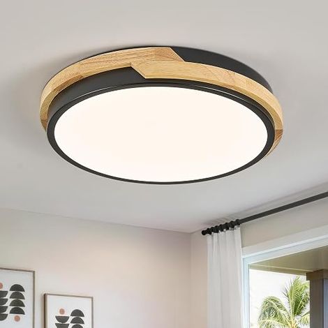 Moderne Noir Rond Plafonnier, Bois LED Plafonnier, 30 cm (1/3)