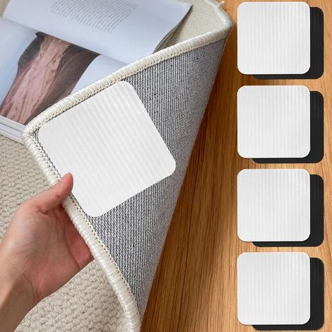 8PCS Fixe Tapis, Carré Blanc Et Noir, Adhérence Renforcée, Pour Parquet Carrelage (1/5)