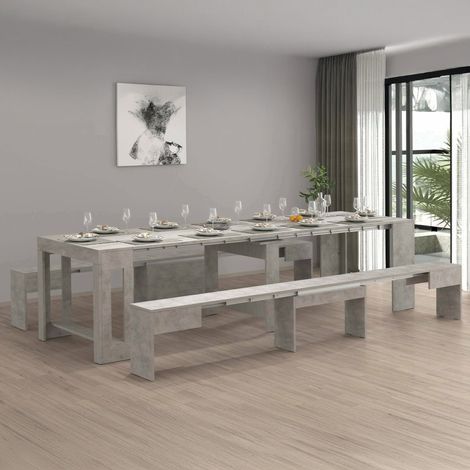 Dmora - Set tavolo e sedie Eric, Composizione multiuso, Set con consolle e 2 panche allungabili, 100% Made in Italy, 66x25h45 cm, Grigio, con imballo rinforzato (1/5)