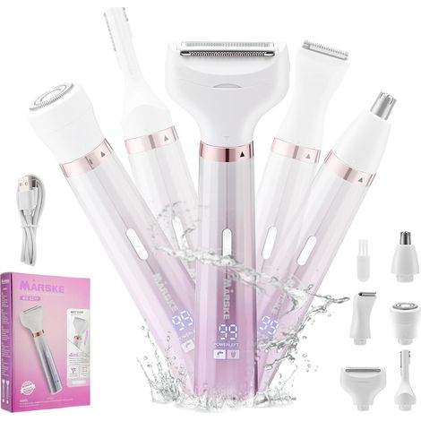 Rasoirs électriques pour femmes, tondeuse bikini 5 en 1 pour femmes, rasoir électrique pour femmes utilisable sur peau sèche ou humide, rasoir pour le visage, le nez, les sourcils, les bras,épilation (1/5)