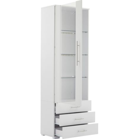 Vitrina blanca de alto brillo con LED, 60 x 35 x 180 cm, con 3 cajones (1/5)
