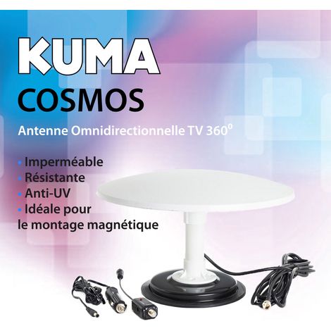 Antenne TV Numérique Omnidirectionnelle 360⁰ - KUMA Cosmos - 12v 24v/12 volts, avec Base Magnétique, VHF, UHF, Pour Bateau Caravane Camion Camping Car (1/5)