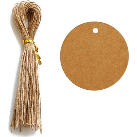100 Stück Kraftpapier-Etiketten, Geschenkanhänger, runde 4x4cm Kraftpapier-Etiketten, Blanko-Etiketten für Hochzeit, Geburtstag, Weihnachten (Braun)