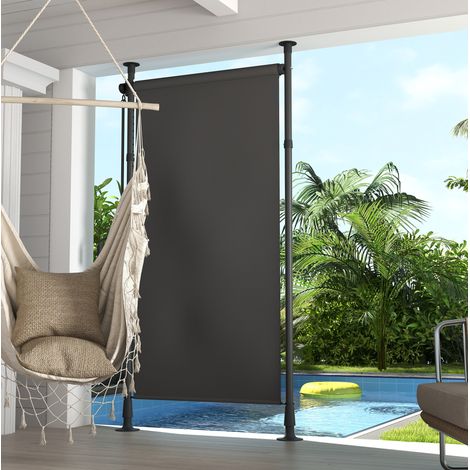 Toldo vertical exterior de aluminio gris oscuro 120x220-310 cm, ajustable sin taladrar, con manivela (1/5)