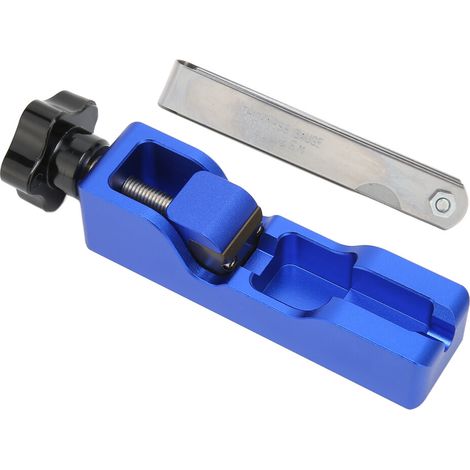 Herramienta universal para medir la distancia entre electrodos de las bujías, con galga de espesores, de 10 mm a 16 mm, color azul.