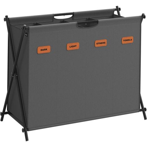 Cesto portabiancheria 115 litri 2 scomparti 79,9 x 40 x 66 cm struttura pieghevole a X organizer per vestiti con etichette personalizzabili grigio 120006692