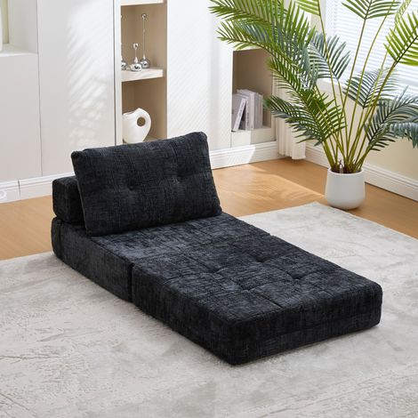 Sofá cama plegable con cojín, 79 x 79 x 57 cm, chenilla negra HAVRYA (1/5)