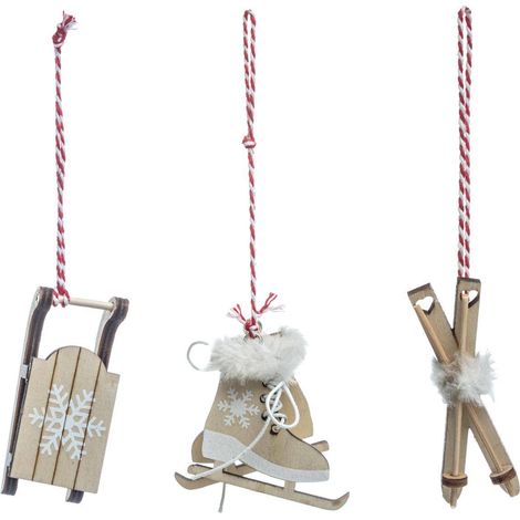Set von 3 Themen Weihnachtskleidung und Accessoires rotem Holz - Schlittenholz