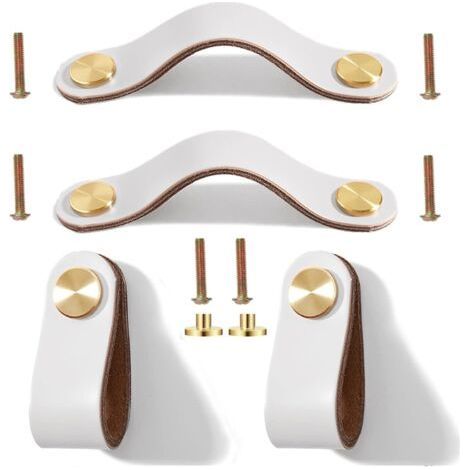 4 Cream White Leather Handles, 5.4" - Natural Elegance for Furniture (1/5)