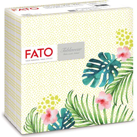 Fato - Tovaglioli in Carta a secco, Airlaid, Effetto Tessuto, Confezione da 50 tovaglioli, Formato 40x40 piegato in 4, Decoro Tropicana (1/5)