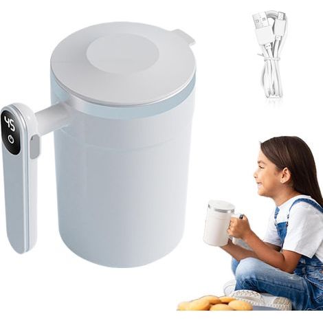Tasse électrique à mélange automatique, 400 ml, tasse à cacao magnétique automatique Tasse à mélanger électrique automatique avec écran LCD de la température Pour voyage, maison, boissons, latte (1/5)