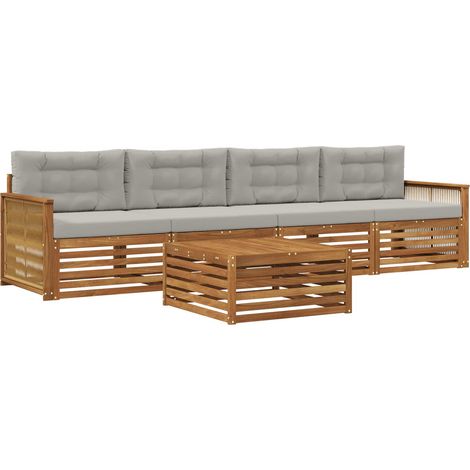 Set di divani da esterno 5 pz Naturale e Grigio Chiaro vidaXL (1/5)