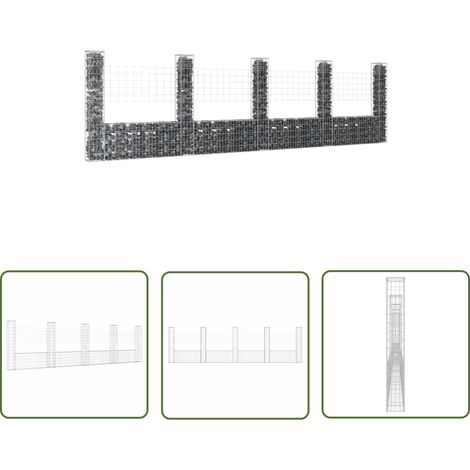 The Living Store Gabionenkorb U-Form mit 5 Säulen Eisen 500x20x150 cm - Gabionenkorb - Gabione - Steinnetz - Gartenzaun - Terrassenabtrennung (1/5)