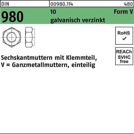 Selbstsichernde Sechskantmutter DIN 980 M 22 x 2,5 Stahl galvanisch verzinkt 25 Stk (1/2)