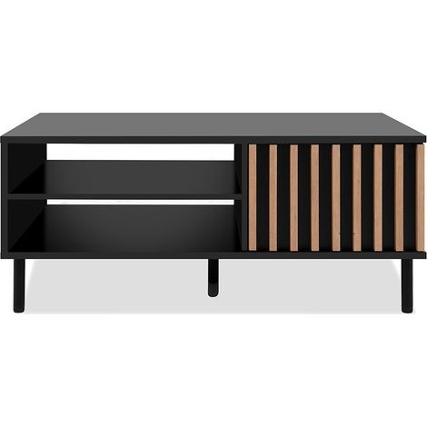 Table basse - MONZA 55A - Noir / Chene artisan - 1 porte, 2 niches - 110,5 x 47 x 67 cm (1/5)
