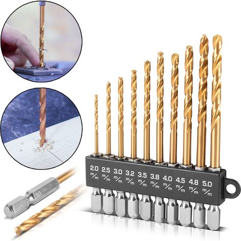 STAHLWERK Set di punte elicoidali universali 2-5 mm con codolo esagonale 10 pezzi