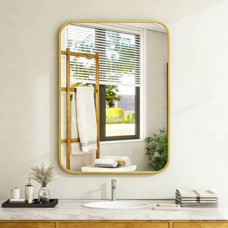 Miroir de salle de bain rectangulaire 51 x 71 cm – Verre anti-explosion haute définition – Coins arrondis – Installation verticale ou horizontale – Mc Star